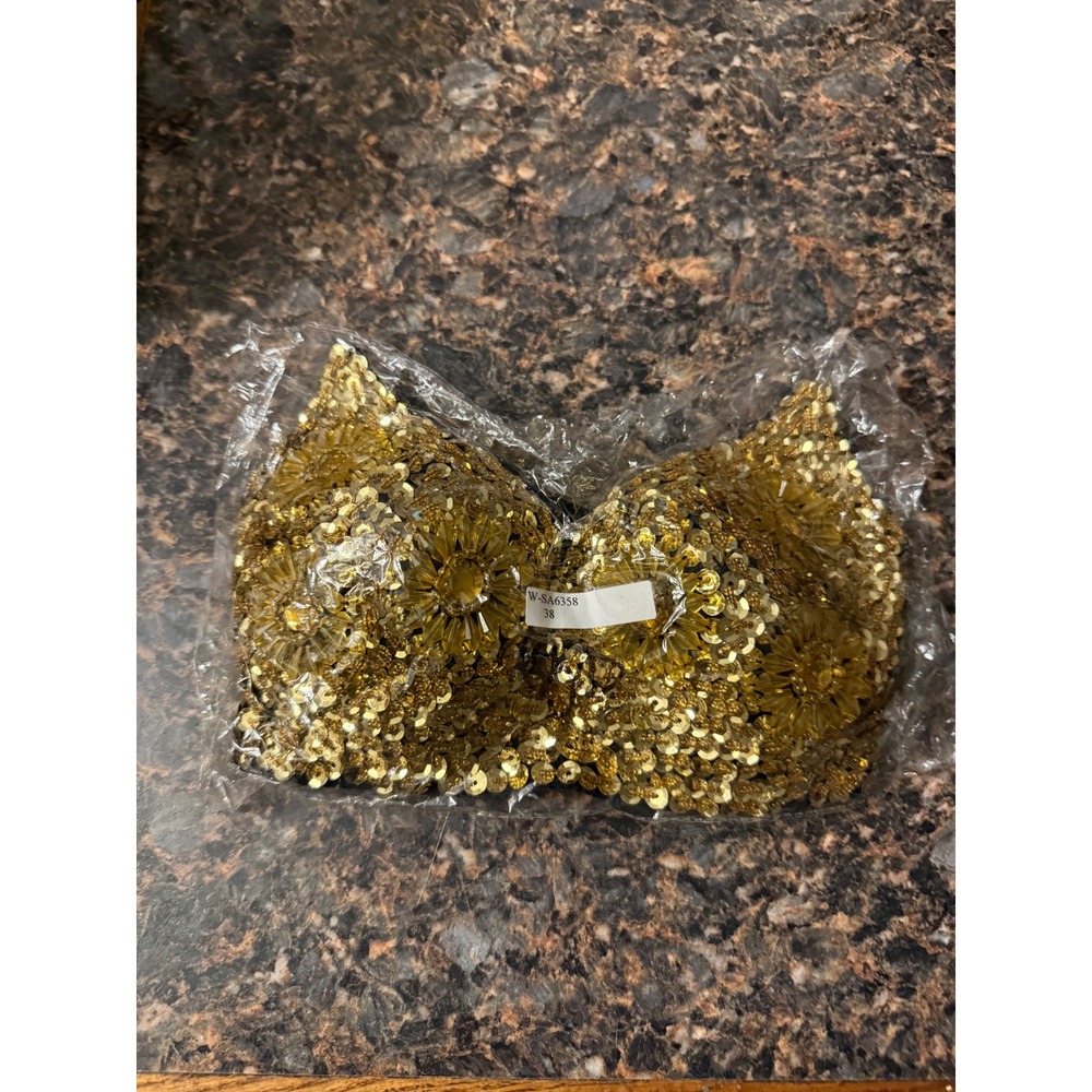 Gold Sequin Beaded Bustier Top Festival Rave Crop Sweetheart‎ W-SA6358 Size 38